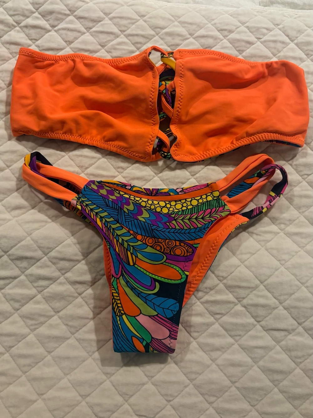 Ravish Sands Orange Bandeau Bikini Set with Multicolor Print *Reversible